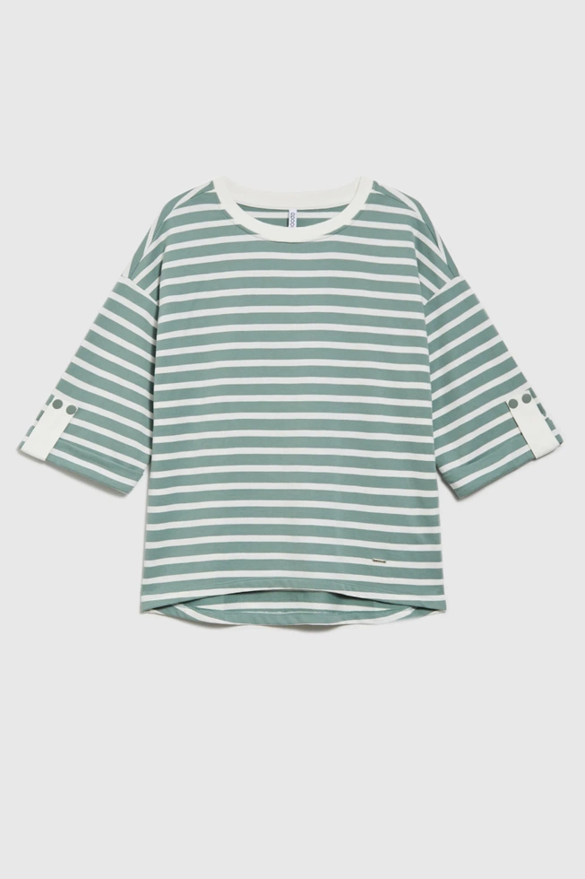 Bluza oversize w paski z szerokimi rękawami oliwkowa