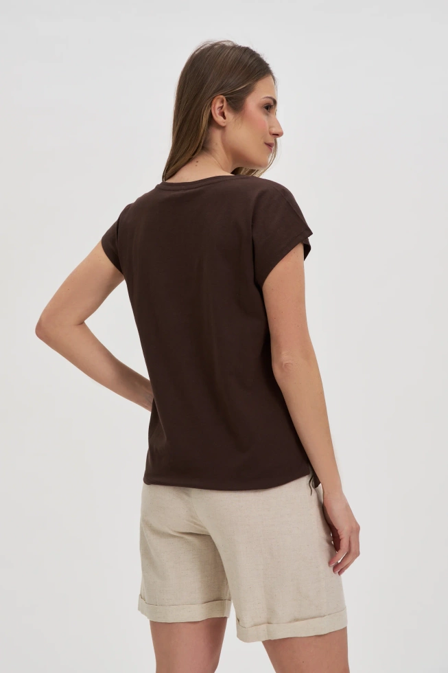T-shirt bawełniany brązowy