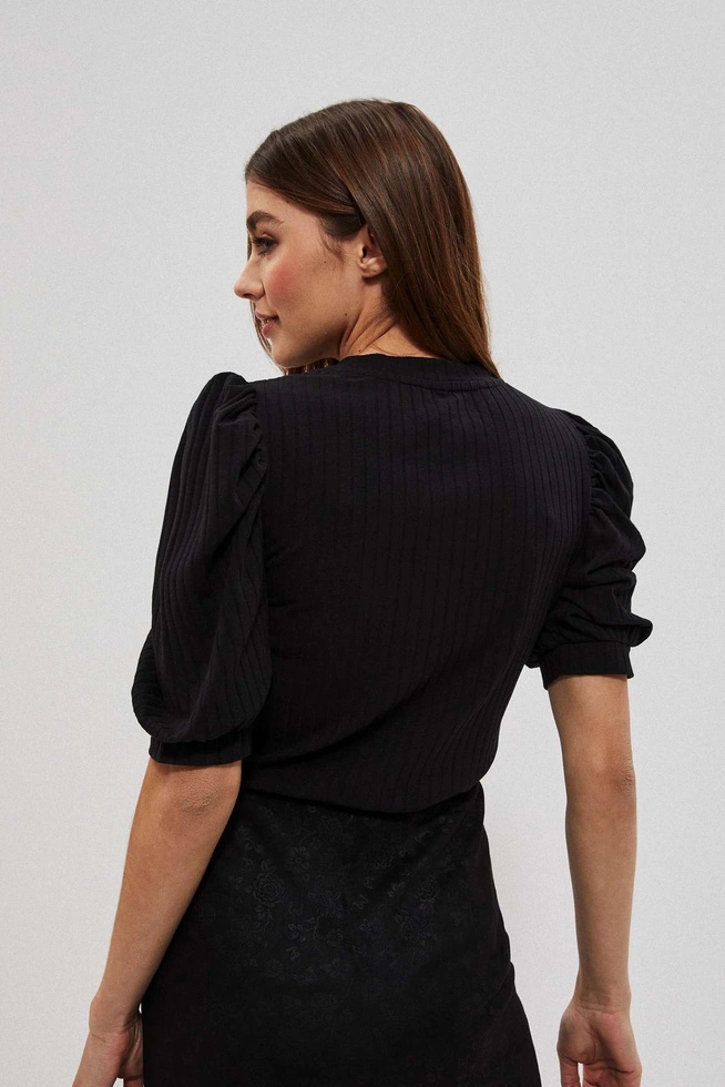 Bluzka z bufiastymi rękawami i okrągłym dekoltem czarna