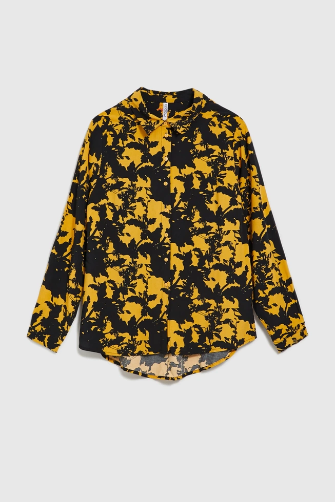 Wiskozowa koszula z printem i kołnierzykiem żółta