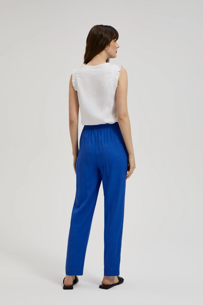 Lniane spodnie z nogawkami w kant niebieskie