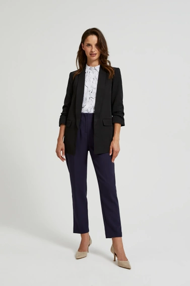 Gładka marynarka z marszczonymi rękawami 3/4 czarna