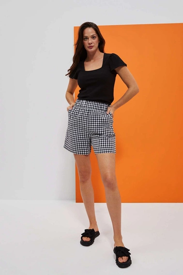 Bluzka z prążkowanej dzianiny z krótkimi bufaistymi rękawami czarna