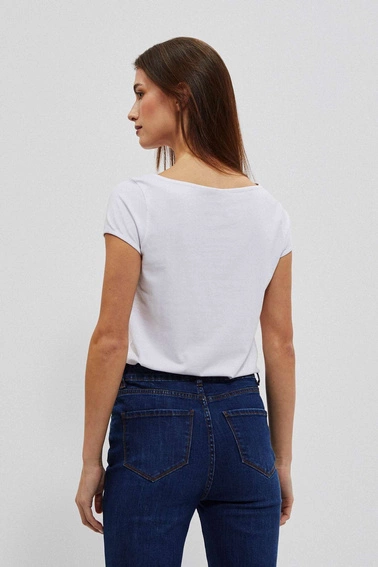 Dopasowany gładki t-shirt z krótkimi rękawami biały