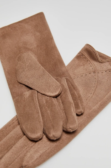 Eleganckie rękawiczki z imitacji zamszu beżowe