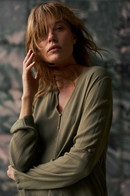 Wiskozowa koszula oliwkowa