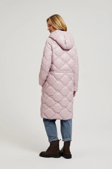 Pikowana kurtka ze ściągaczem różowa