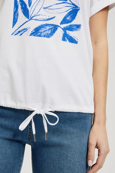 Bluzka z roślinnym nardrukiem i krótkimi rękawami biała 