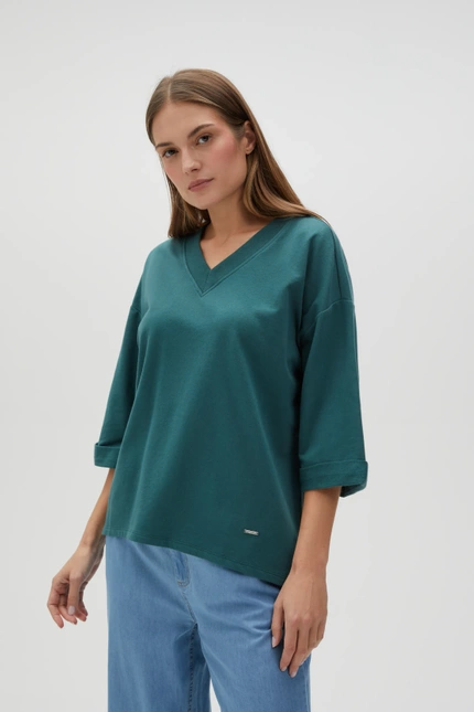 Bluza oversize z dekoltem w serek zielona