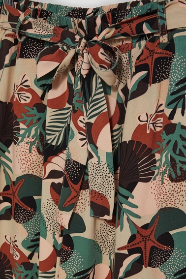 Wzorzyste spodnie kuloty ciemnobeżowe