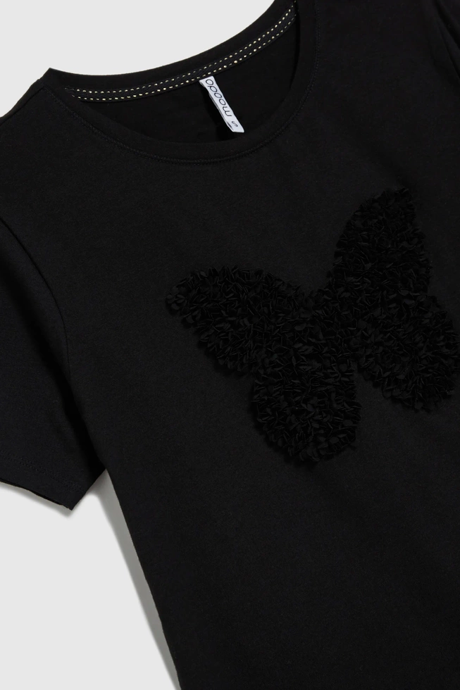 Bawełniany t-shirt z aplikacją czarny