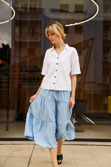 Wiskozowo-lniana koszula biała