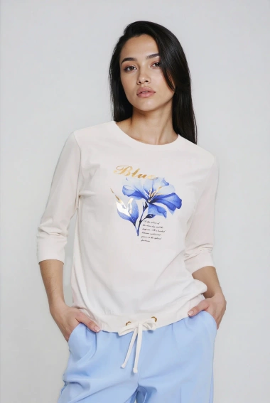 Bluzka z nadrukiem i wiązaniem biała