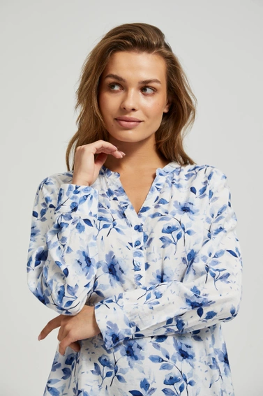 Koszula z nadrukiem kwiatów i długimi rękawami biała 