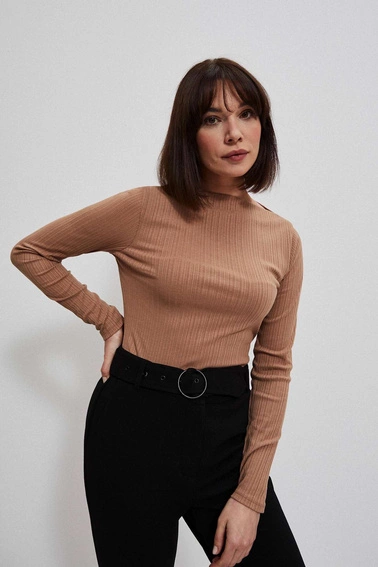 Bluzka z prążkowanej dzianiny kawowa