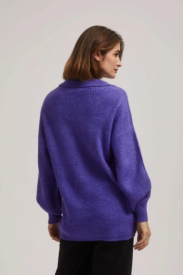 Sweter z dekoltem w serek fioletowy