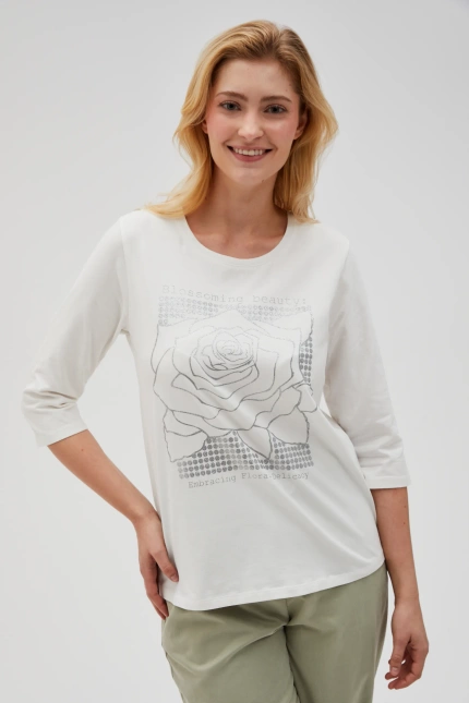 Bluzka z nadrukiem i rękawami 3/4 biała