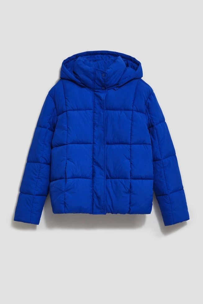 Krótka pikowana kurtka z kapturem ciemnoniebieska