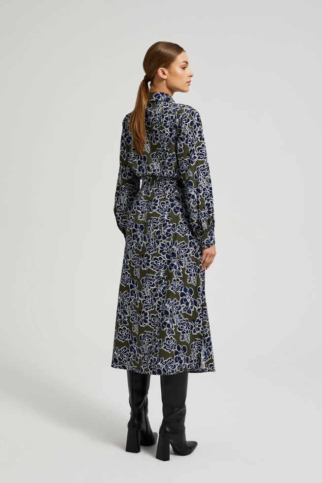 Szmizjerka z wzorem kwiatów oliwkowa