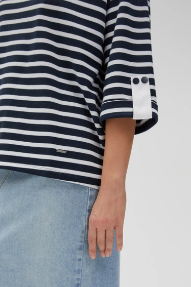 Bluza oversize w paski z szerokimi rękawami granatowa