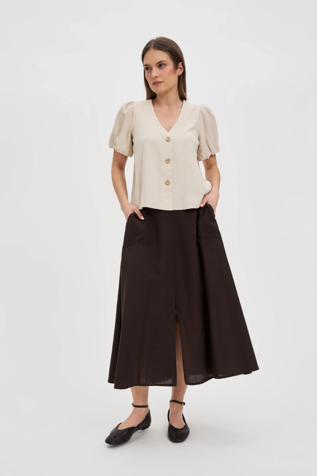 Koszula z wiskozy i lnu beżowa