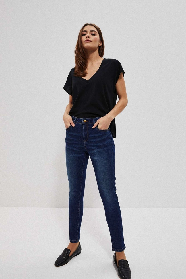 Jeansy push up ze średnim stanem granatowe