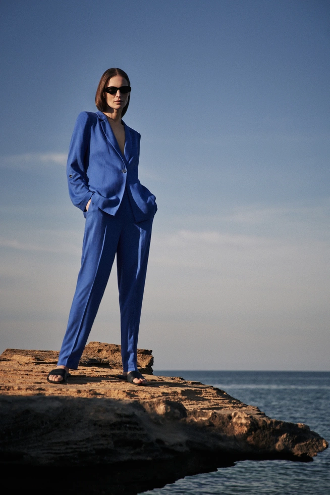 Lniana marynarka z rękawami 3/4 niebieska