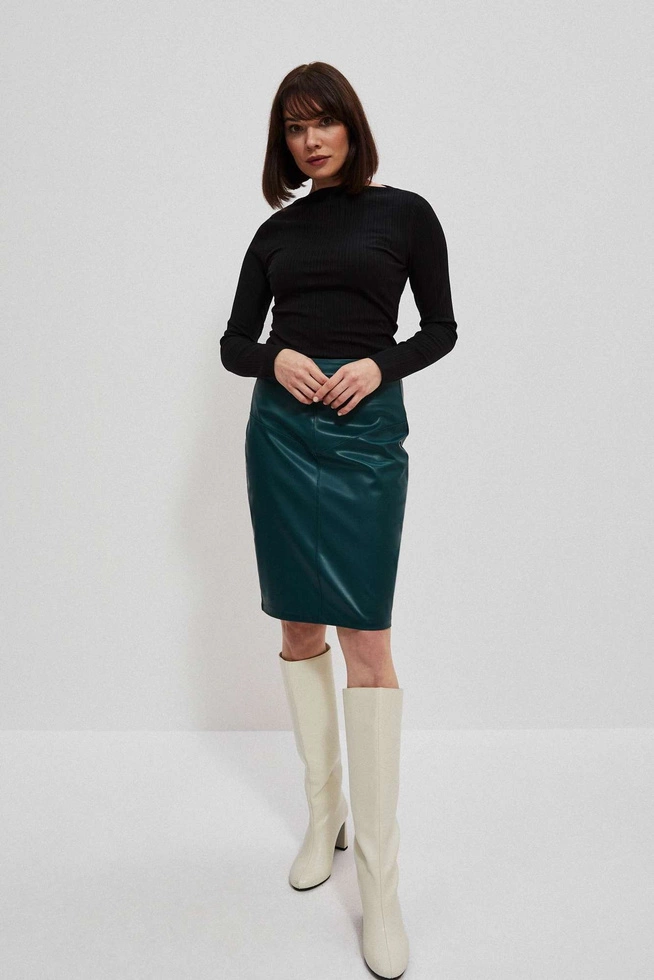 Dopasowana bluzka z prążkowanej dzianiny z długimi rękawami czarna