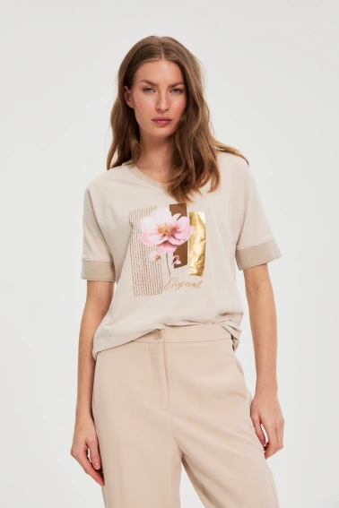 Bluzka z nadrukiem beżowa