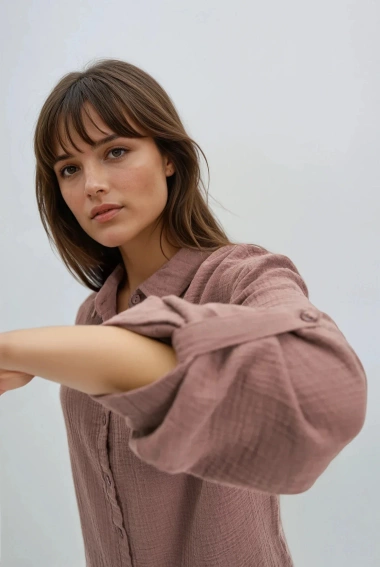 Koszula z bawełnianego muślinu brązowa