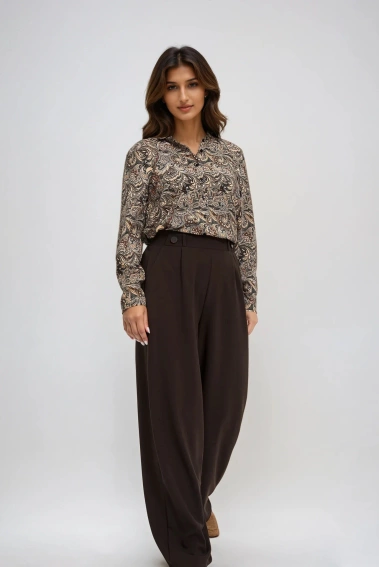 Eleganckie spodnie z szerokimi nogawkami brązowe