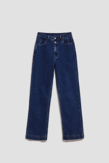 Jeansy wide leg zapinane na podwójne guziki granatowe