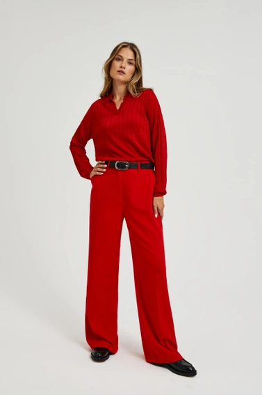 Sweter z kołnierzykiem i metaliczną nitką czerwona 