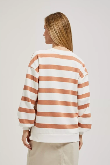 Bluza w paski z bufiastymi rękawami brązowa