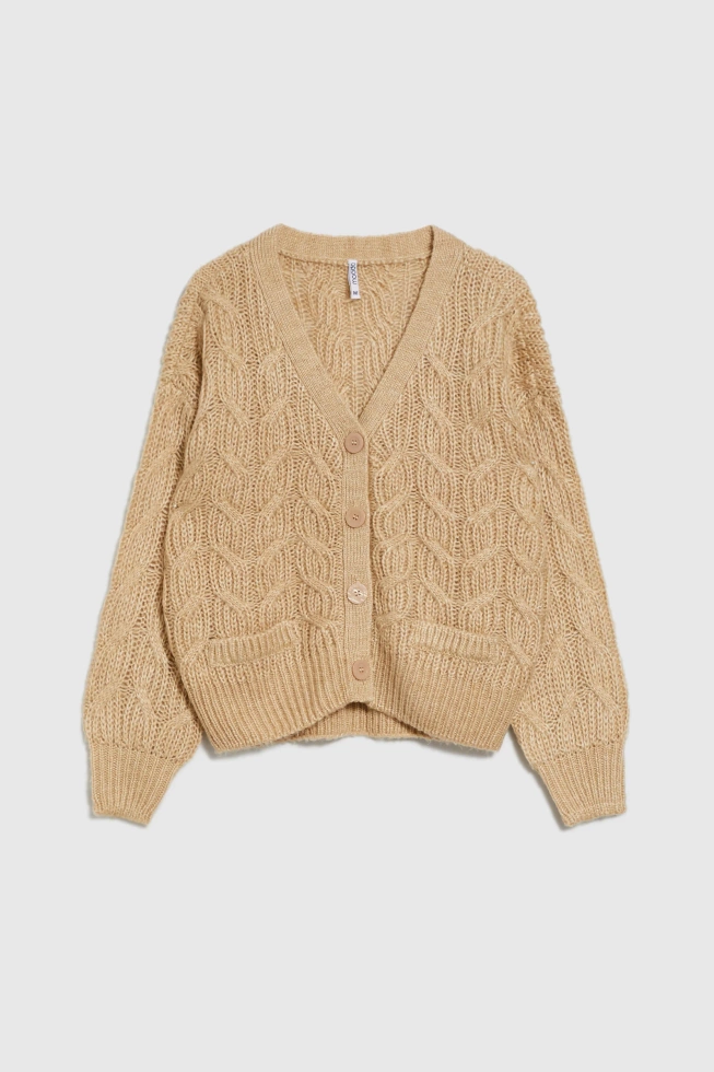 Kardigan z dekoltem w serek beżowy
