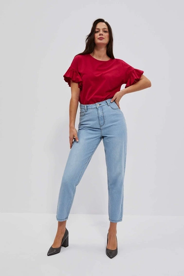 Jeansy mom fit z wysokim stanem błękitne