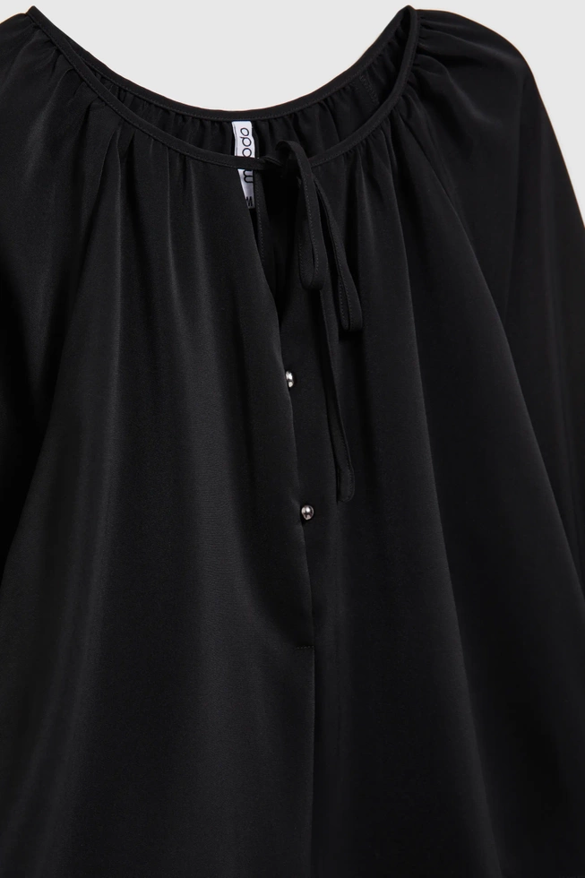 Koszula z bufiastymi rękawami i wiązanym dekoltem czarna