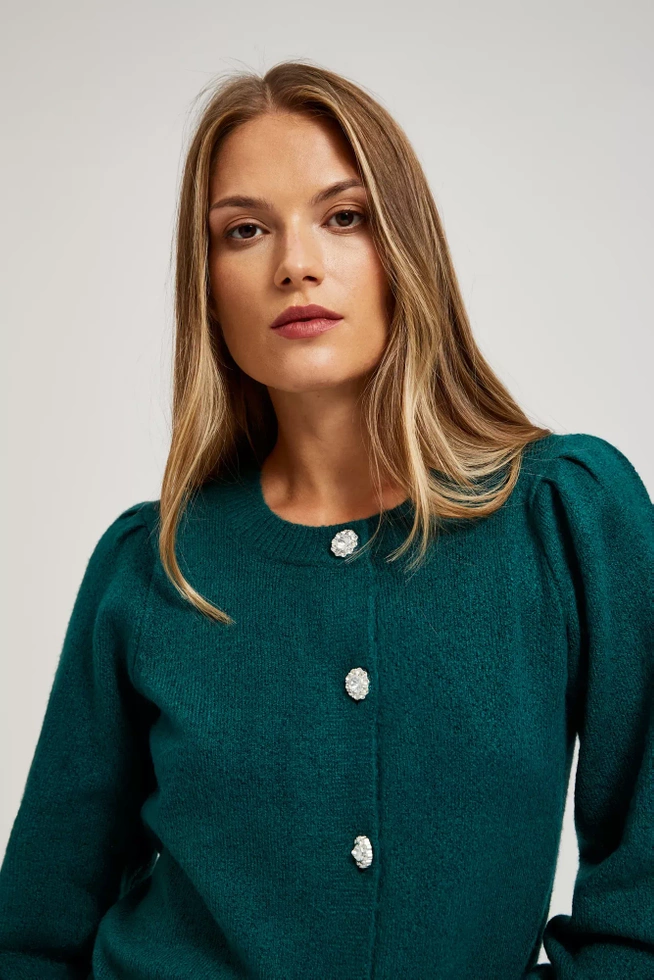 Kardigan z ozdobnymi guzikami szmaragdowy