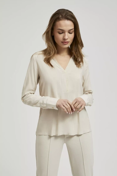 Gładka koszula z długimi rękawami beżowa