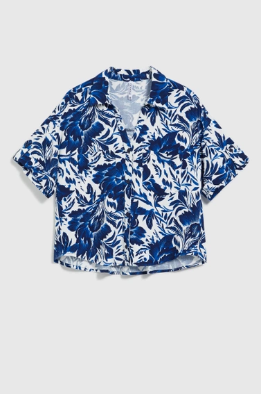 Koszula z motywem roślinnym niebieska