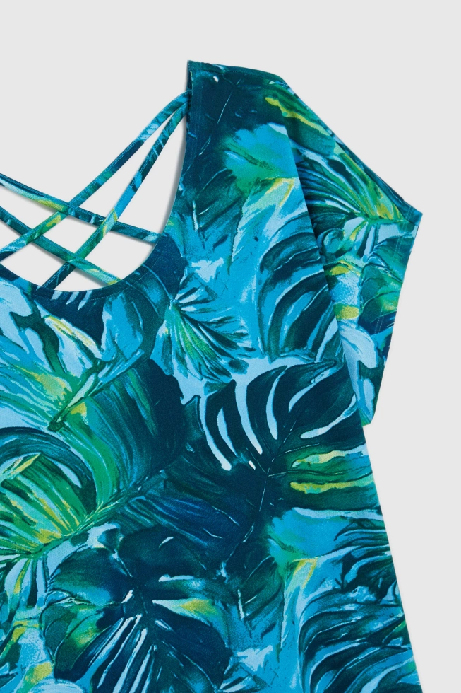 Bluzka z roślinnym wzorem niebieska