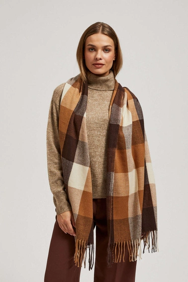 Elegancki szalik w kratę brązowy