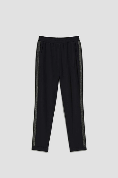 Gładkie spodnie z lampasami czarne