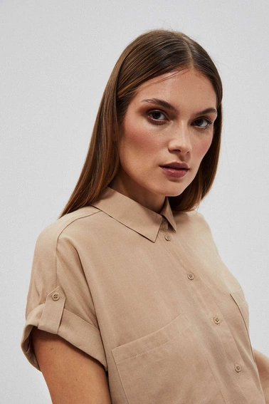 Koszula z krótkim rękawem ciemnobeżowa