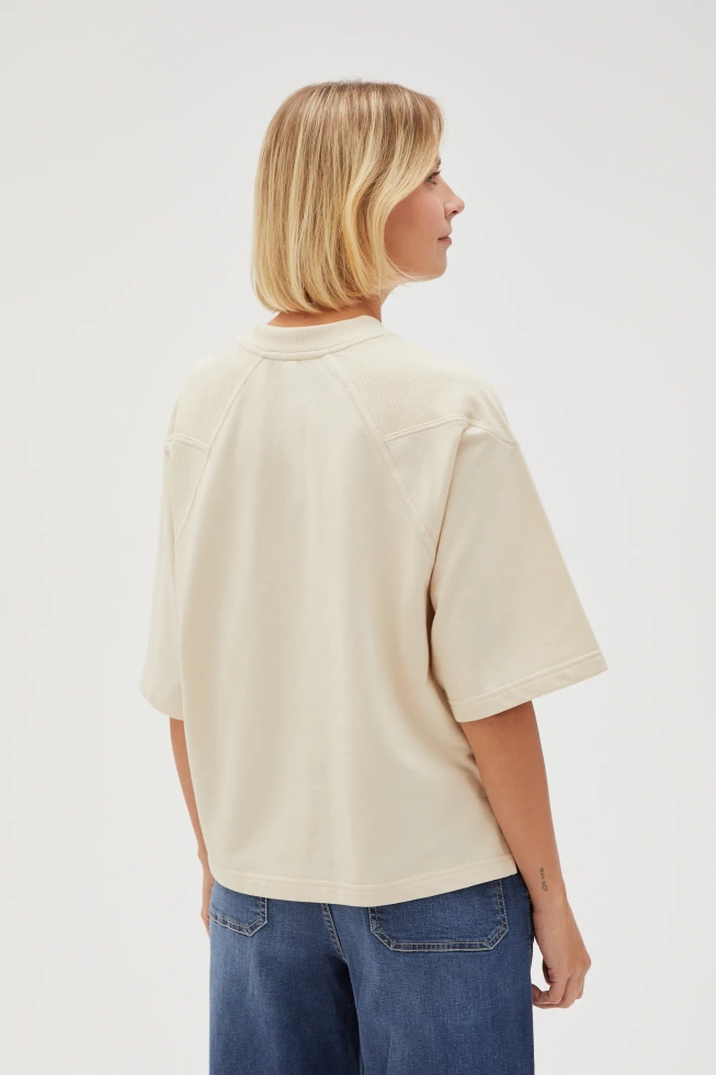 Gładka bluza oversize z krótkimi rękawami beżowa