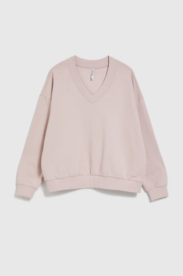 Bluza z dekoltem w serek i długimi rękawami różowa