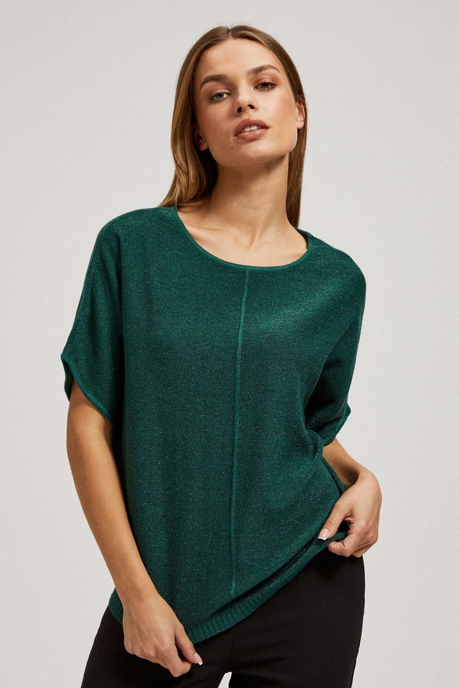 Sweter oversize z metaliczną nitką szmaragdowy