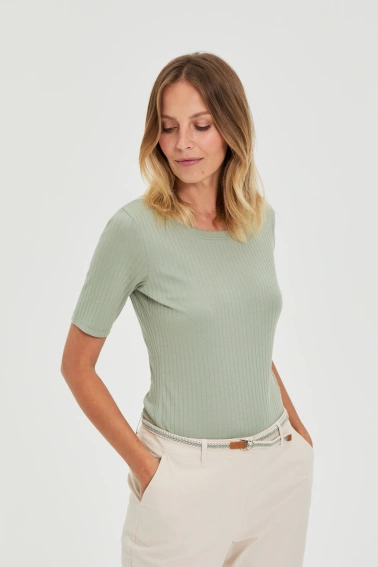 Bluzka z prążkowanego materiału oliwkowa