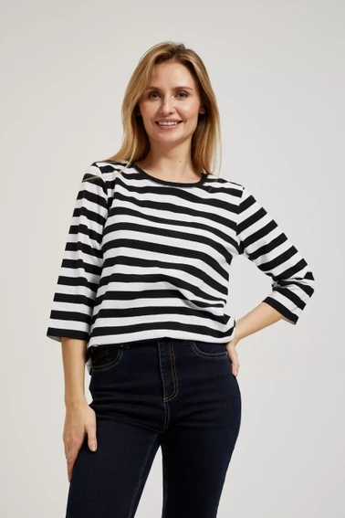 Bluzka w paski z rękawami 3/4 czarno-biała