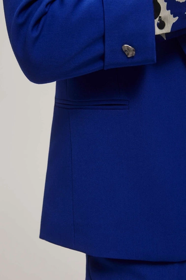 Gładka marynarka z rękawami 3/4 niebieska